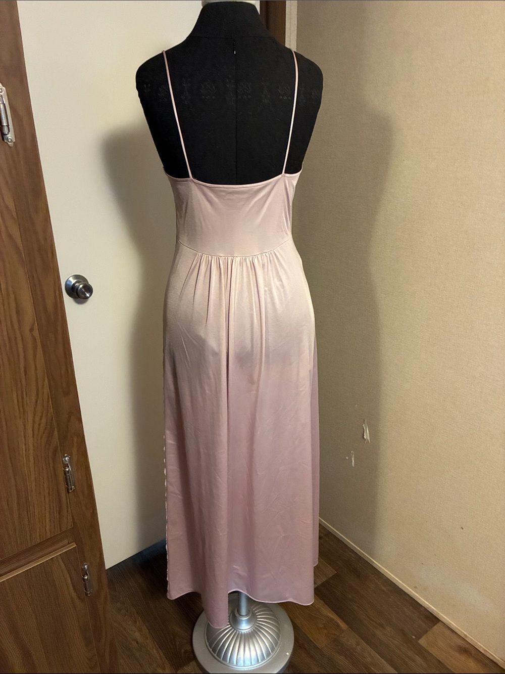 Women's Long Lace-Trim Satin Robe and Gown- Dusty Pink - Picture 7 of 12